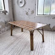1950s rattan table with ceramic top