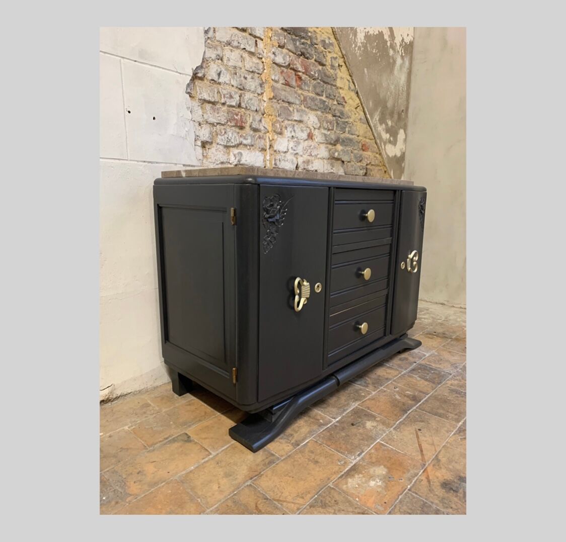 Black art deco sideboard and grey marble