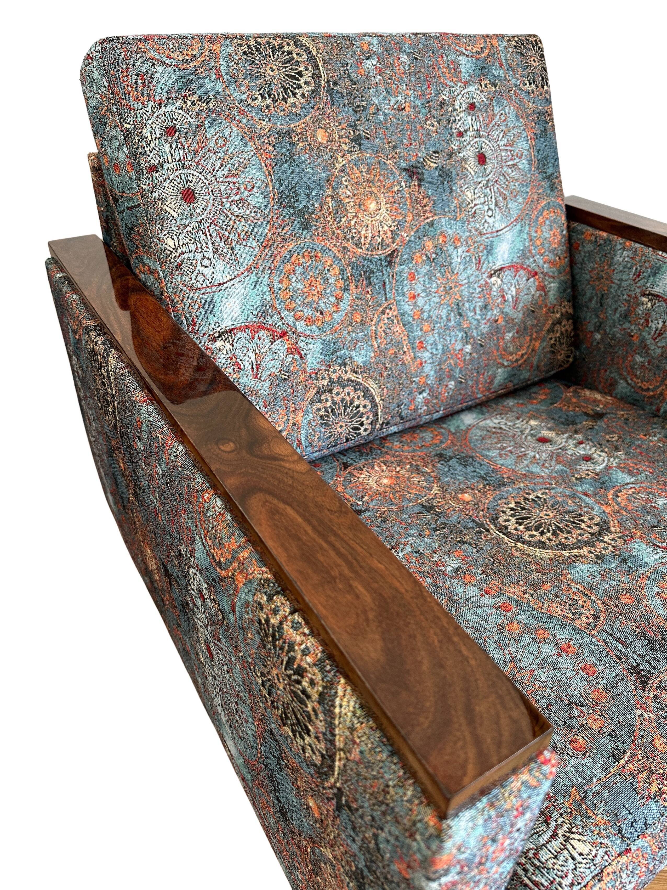 Fauteuils géométriques du milieu du siècle avec motif ethnique, Europe, années 1970