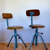 Set of two chairs - workshop stools, adjustable in height, industrial