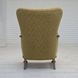 1960s, Danish highback armchair, furniture cotton/wool fabric, oak wood.