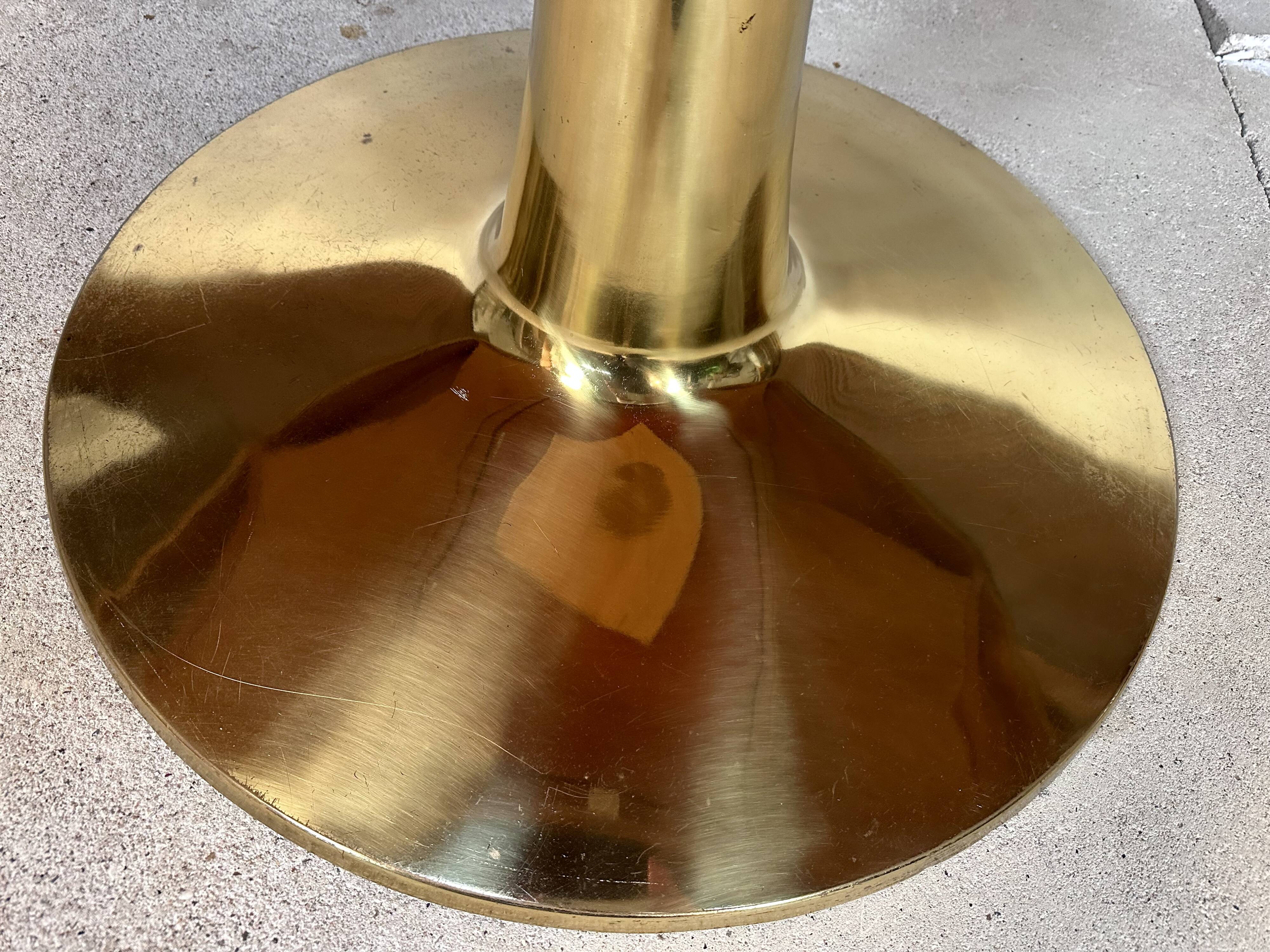 Large Italian Single Column Crescent-Shaped Desk in Goat Skin & Brass 1950s