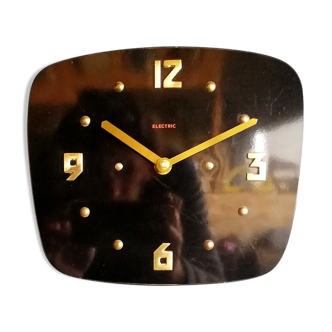 Horloge formica vintage pendule murale silencieuse rectangulaire "Electric noir doré"