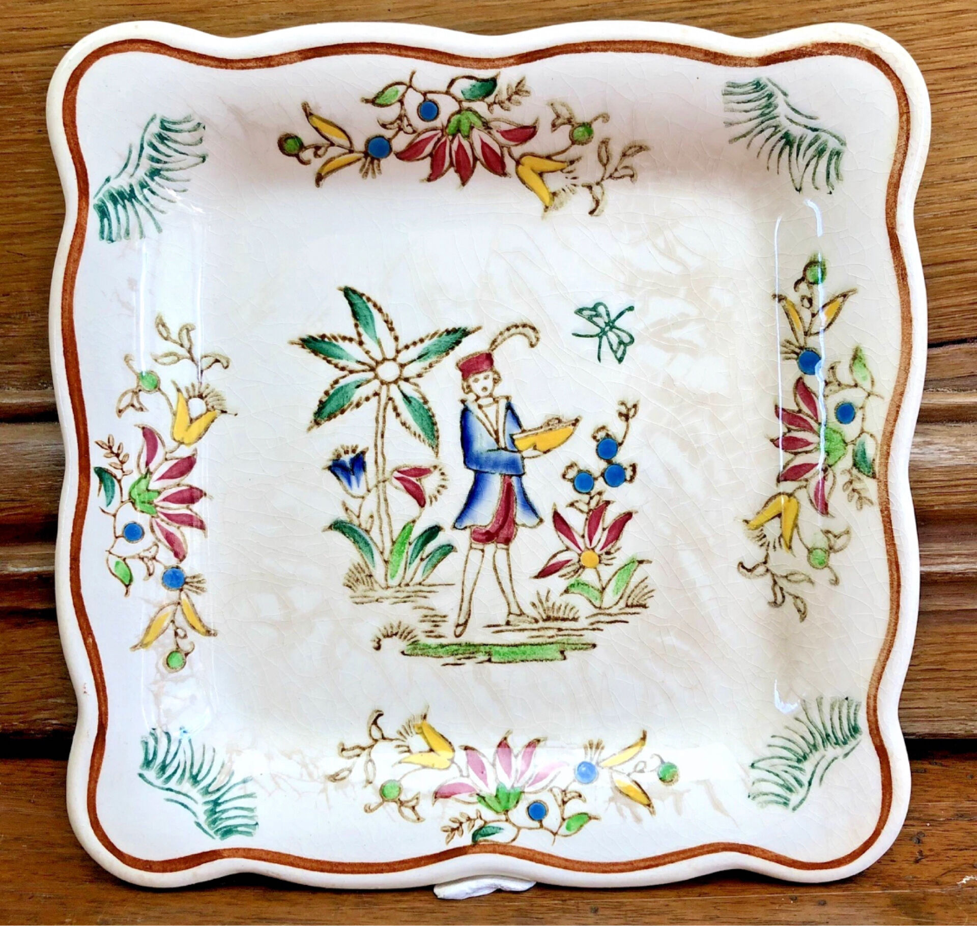 9 old square plates for cake, dessert, and aperitif from Longwy Moustier.