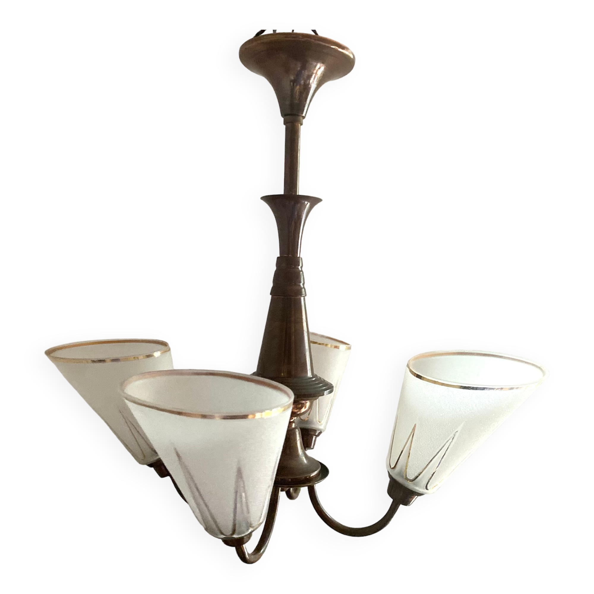 Art deco chandelier in copper and granite glass