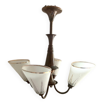 Art deco chandelier in copper and granite glass
