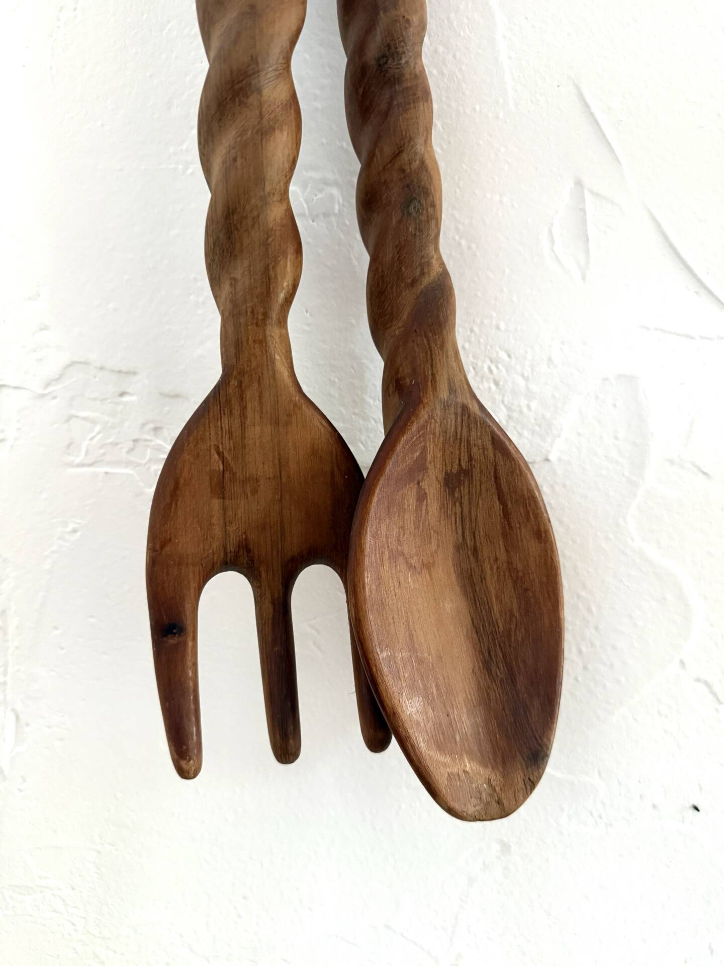 XXL carved wooden spoon and fork set
