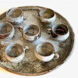 Enamelled stoneware tray and its 7 cups