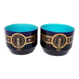 Pair of caches pots Sarreguemines - blues of Longwy - golden geometric decorations - XIXth