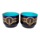 Pair of caches pots Sarreguemines - blues of Longwy - golden geometric decorations - XIXth