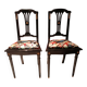 Pair of Hepplewhite neoclassical style chairs, relooked in black lacquer and faux leather.