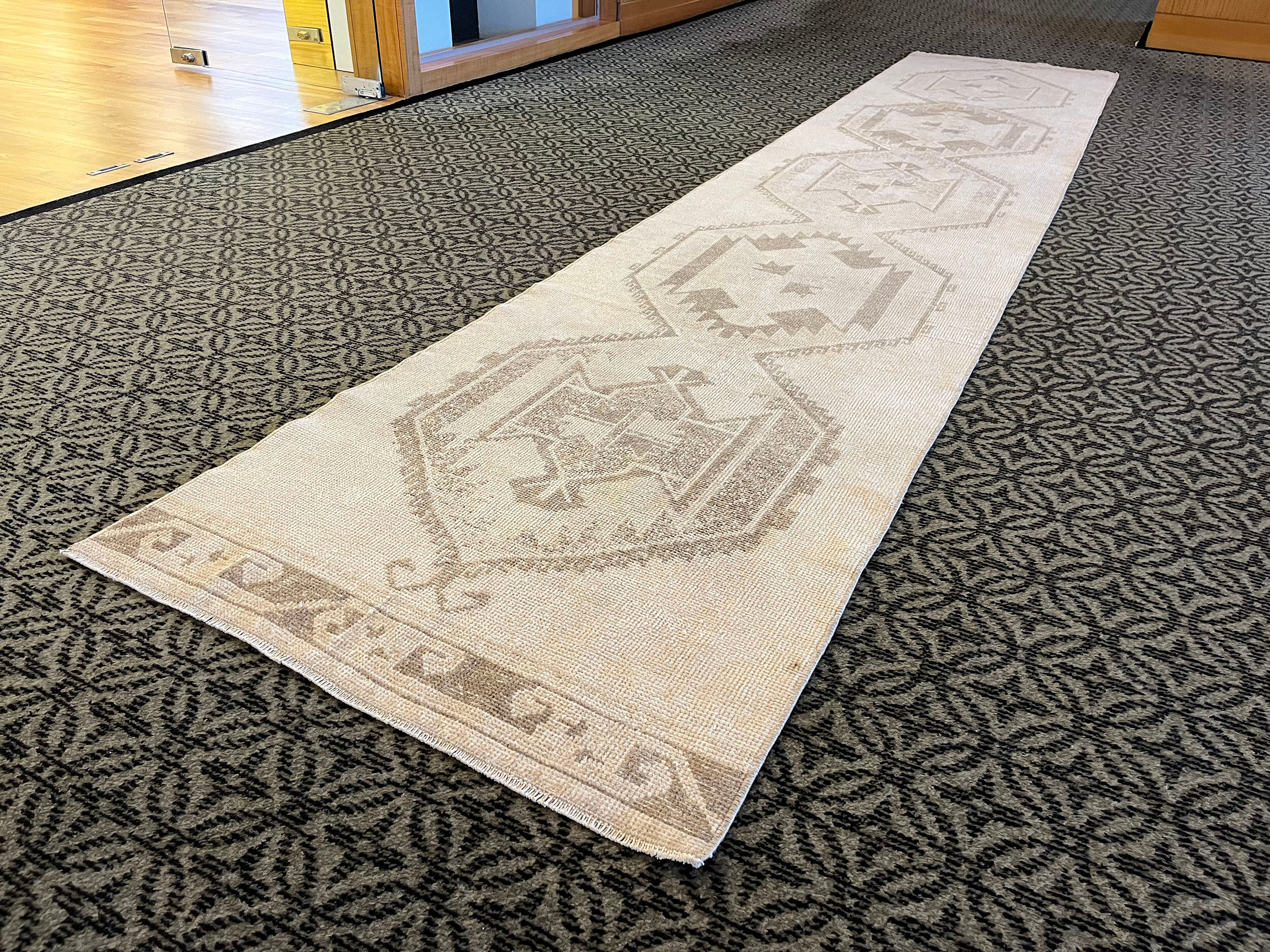 Handmade long entry Runner, beige hallway rug