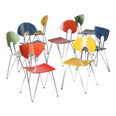 Set of 8 colorful Mikado 1800 chairs by Walter Leeman, Kusch+Co, 1980s