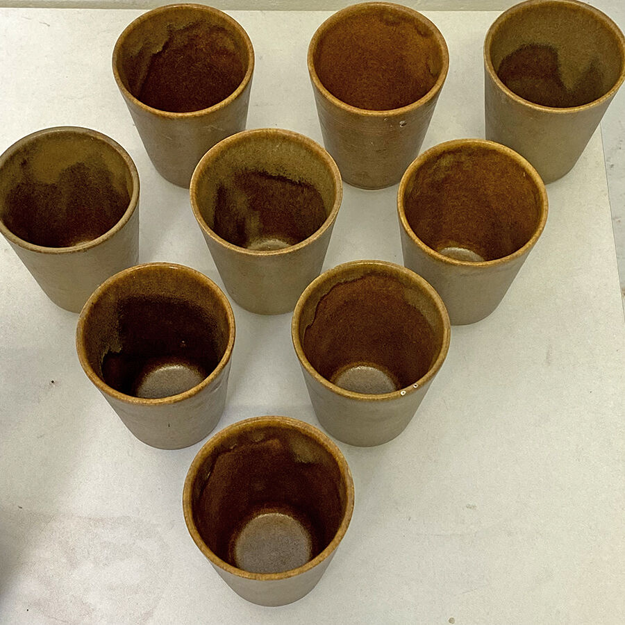 Set in stoneware carafe and 9 glasses