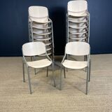 Set of 17 Eromes school chairs light wood gray steel Netherlands 80s