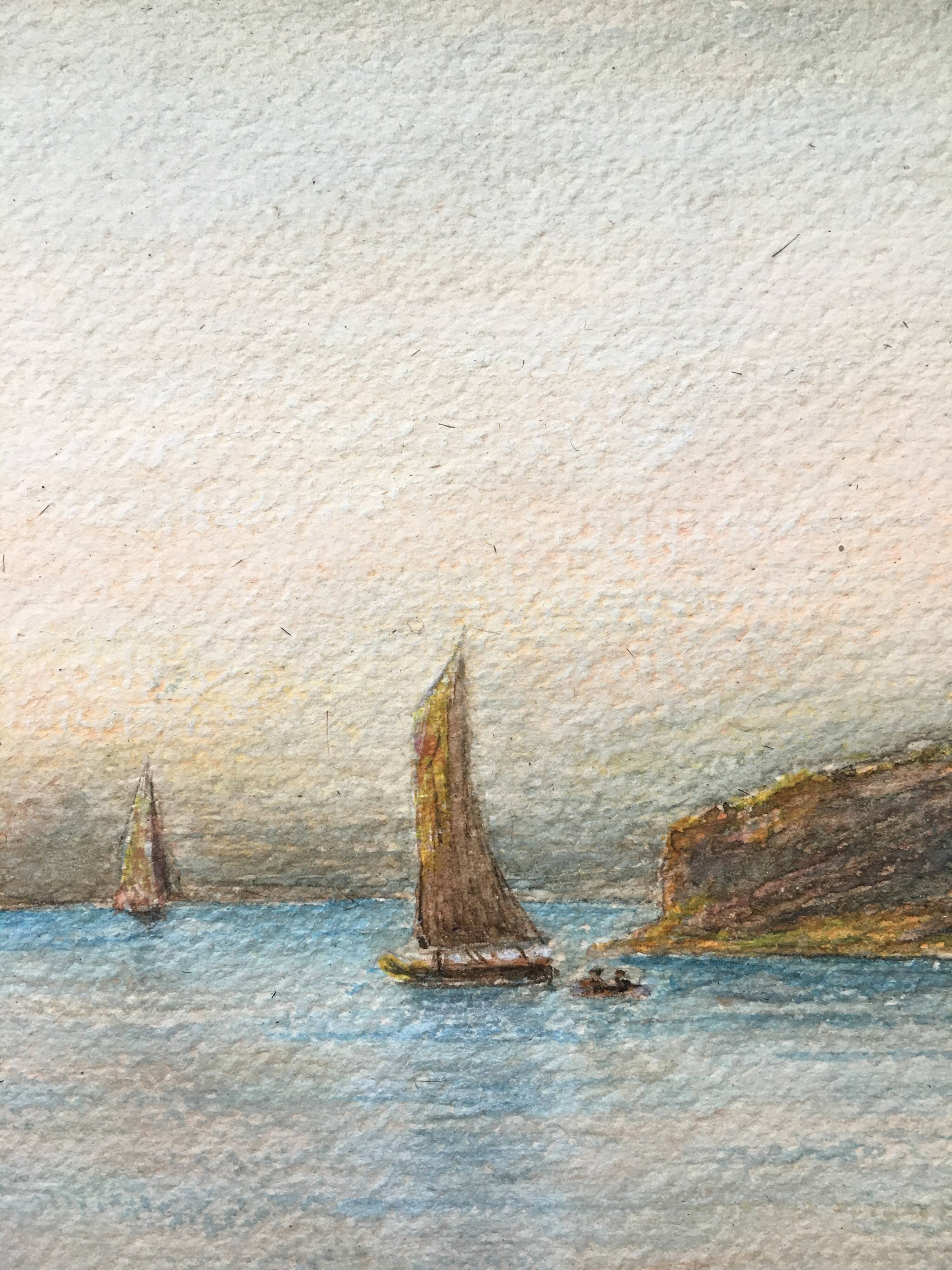 Painting Aquarelle enhanced "Breton Dream" by A.M. early XX