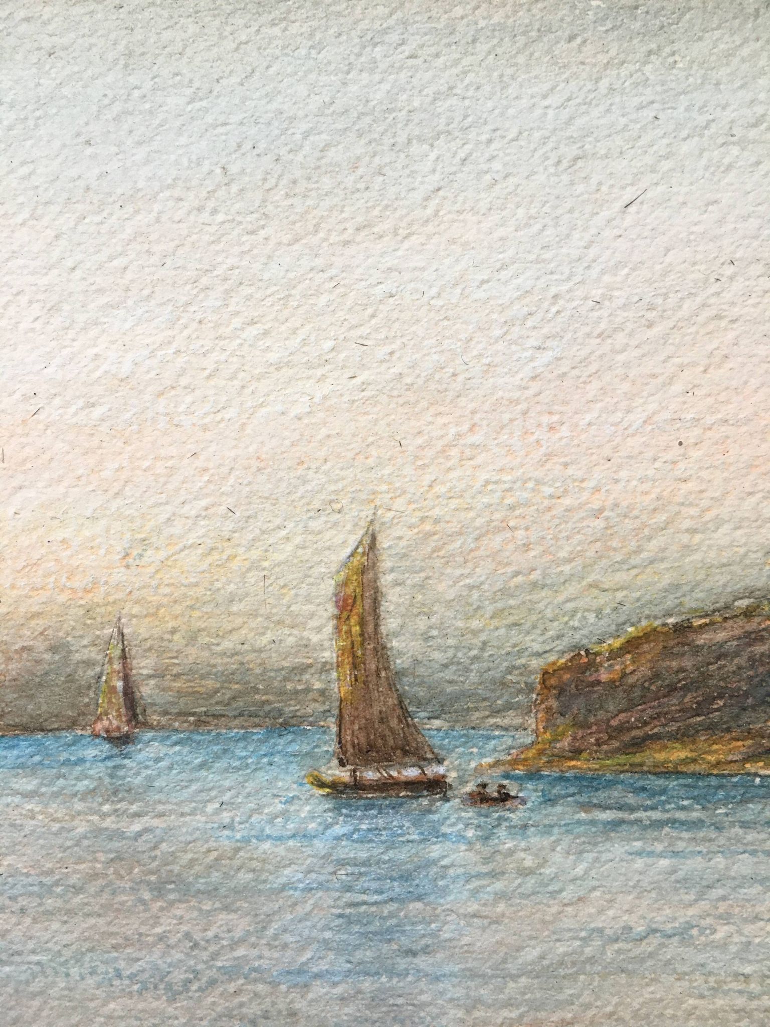 Painting Aquarelle enhanced "Breton Dream" by A.M. early XX