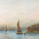 Painting Aquarelle enhanced "Breton Dream" by A.M. early XX