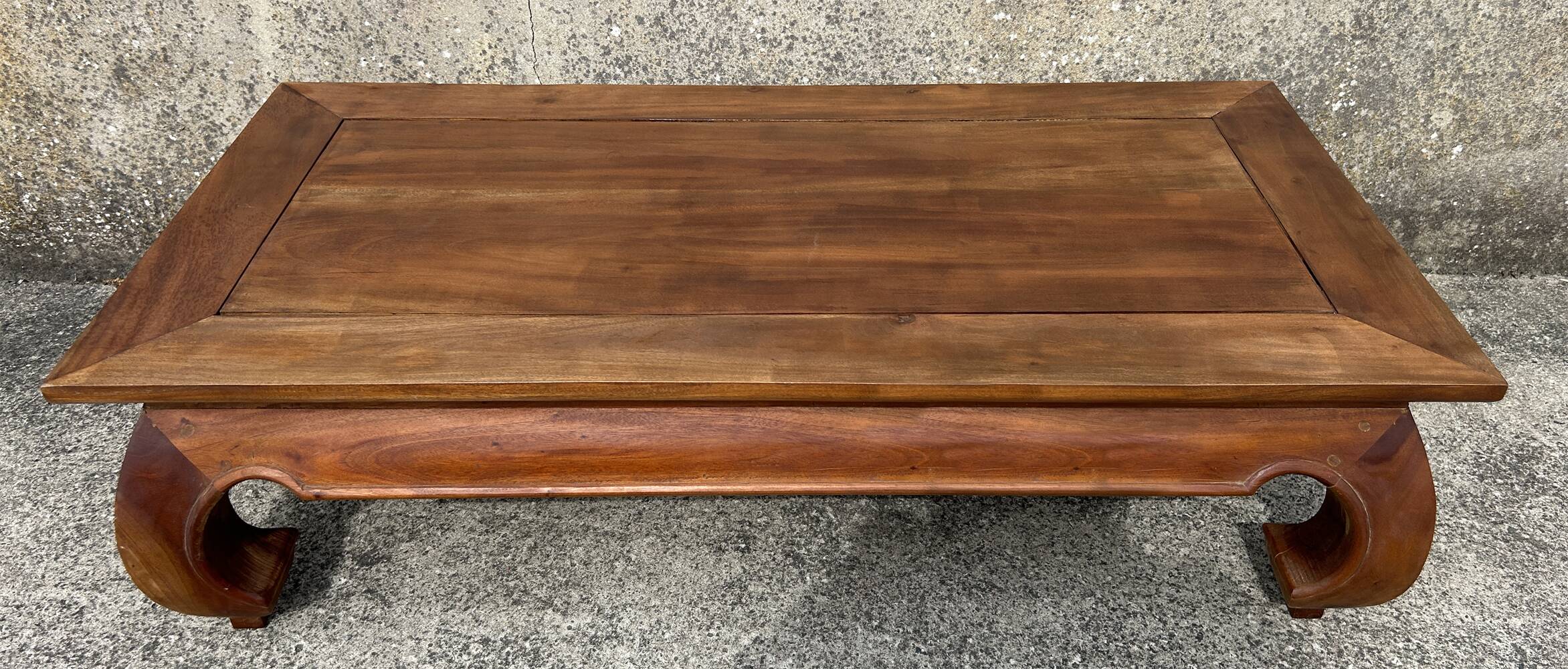 Large solid teak opium coffee table, elephant legs