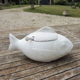 Antique white ceramic fish tureen