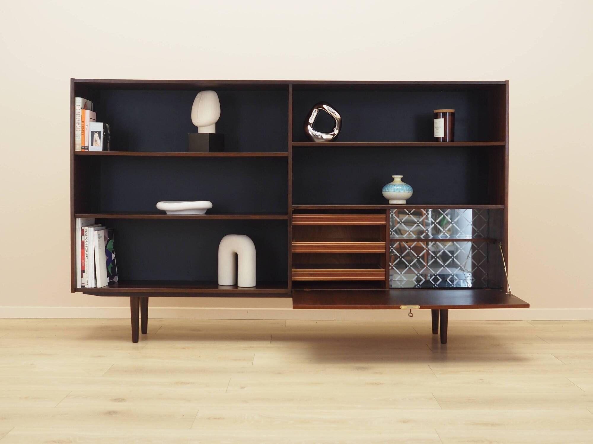 Bookcase with bar cabinet, rosewood veneer, Denmark, 1970s