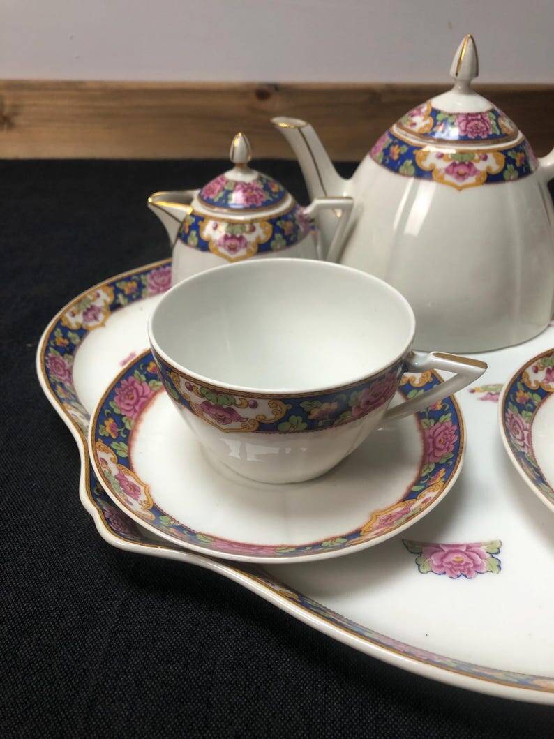 Art Deco Porcelain Tête-à-Tête Set: Boisbertrand Limoges, France