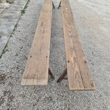 Pair of rustic oak and fir farmhouse benches 1900s - 3m85