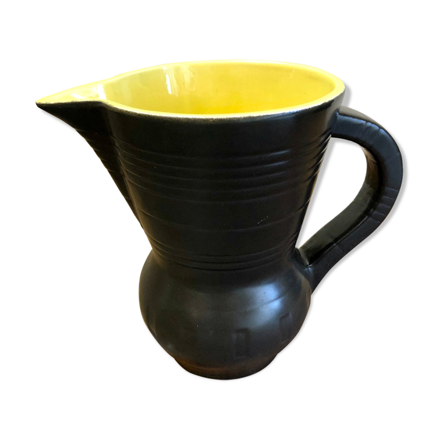 Digoin Sarreguemines vintage black lead ceramic pitcher 60s