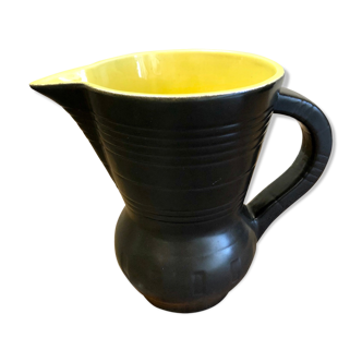 Digoin Sarreguemines vintage black lead ceramic pitcher 60s