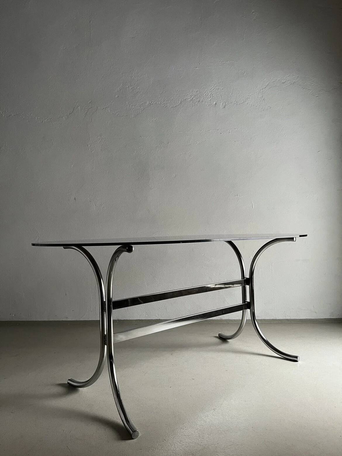 Chrome smoked glass dining table | Italy | 1970s