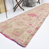 3x13 Rug For Kitchen Pink Beige Herki Vintage Runner Rug, 79x402Cm SK 4146