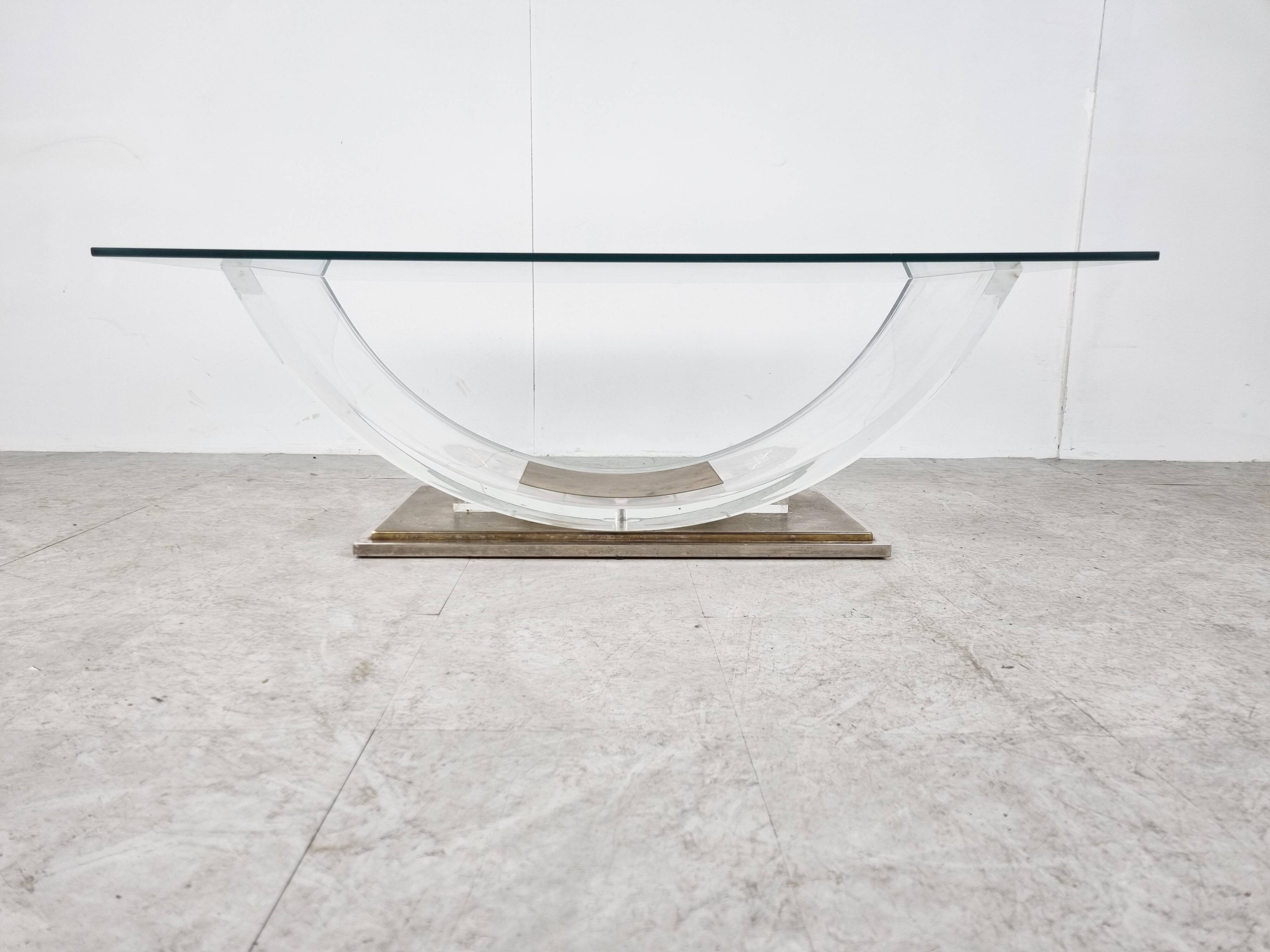 Lucite and brass arch coffee table, 1970s