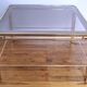 Coffee table glass smoked metal gilded Italian design 80s stamped