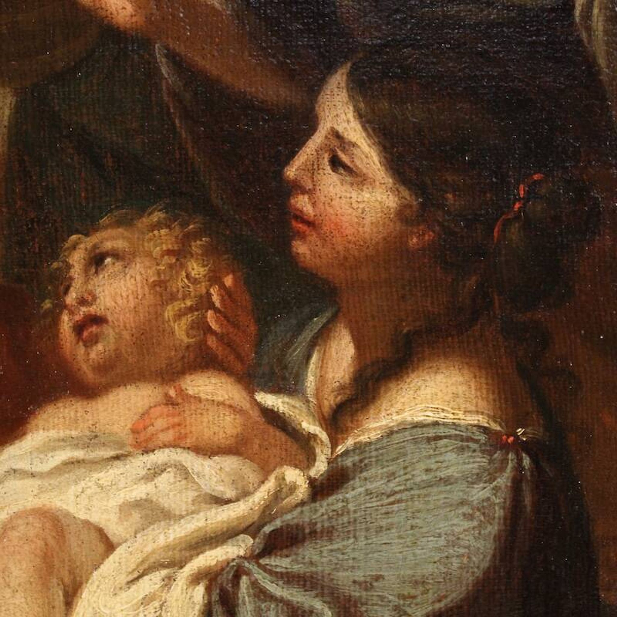 Antique Italian painting Moses saved from the waters from the 17th century