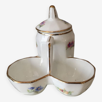 Mustard pot in floral porcelain