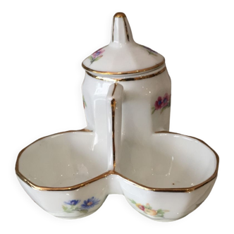 Mustard pot in floral porcelain