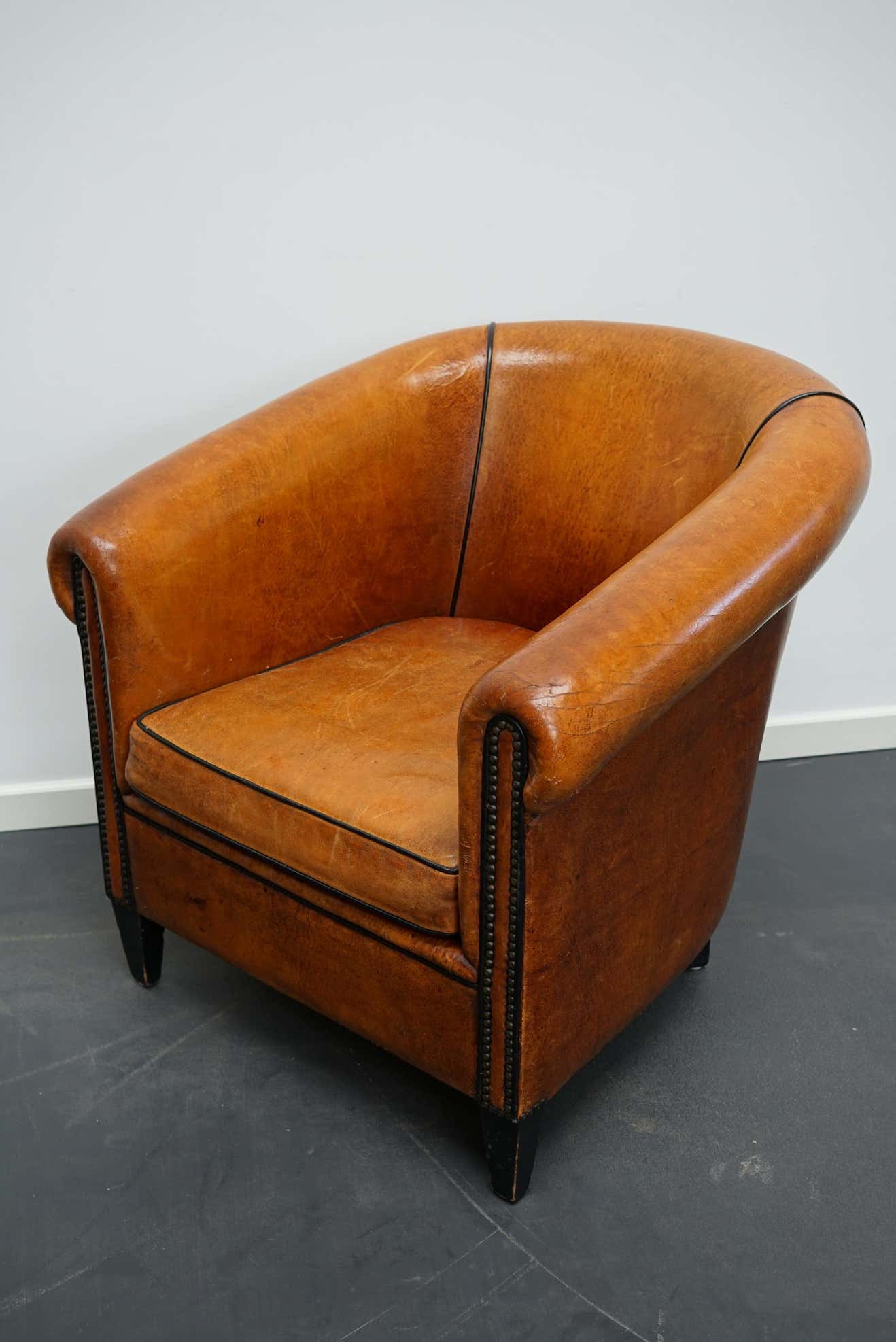 Vintage club chair in cognac-coloured leather Netherlands