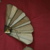 2 art deco fan-shaped wall lights in pearly glass paste and brass