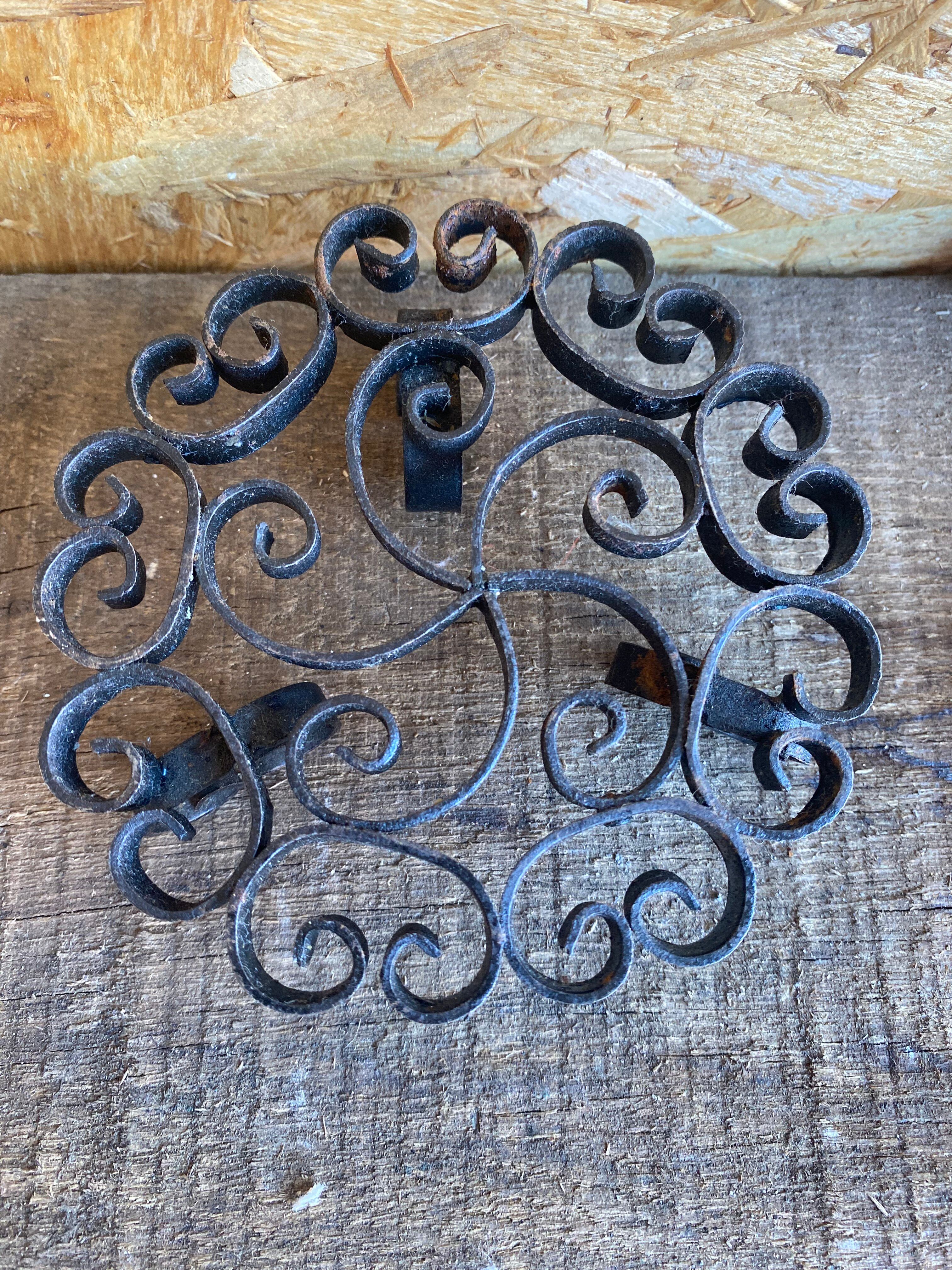 Service Table Under Plate + 12 Old Forged Iron Knife Holders Black