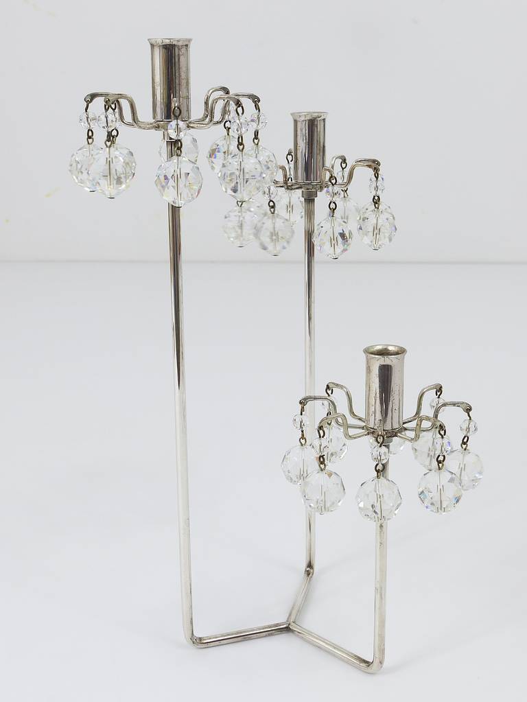 Silver-plated candlestick, faceted Swarovski crystals, Austria, 1960s