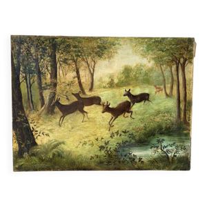 Clairière aux cinq cerfs, - toile