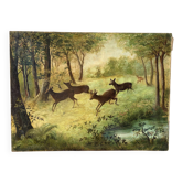 Clearing with five deer, oil on canvas signed F Hari Fourchon