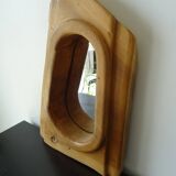 Brutalist free-form solid wood mirror from the 70s