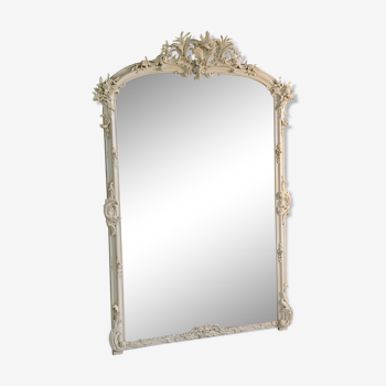 Large white Louis XV rocaille style mirror