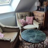 2 fauteuils en velours kaki