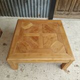 Square coffee table with a drawer in cherry wood.