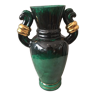 Vase en ceramique vert clair et fonce et dore annees 1950