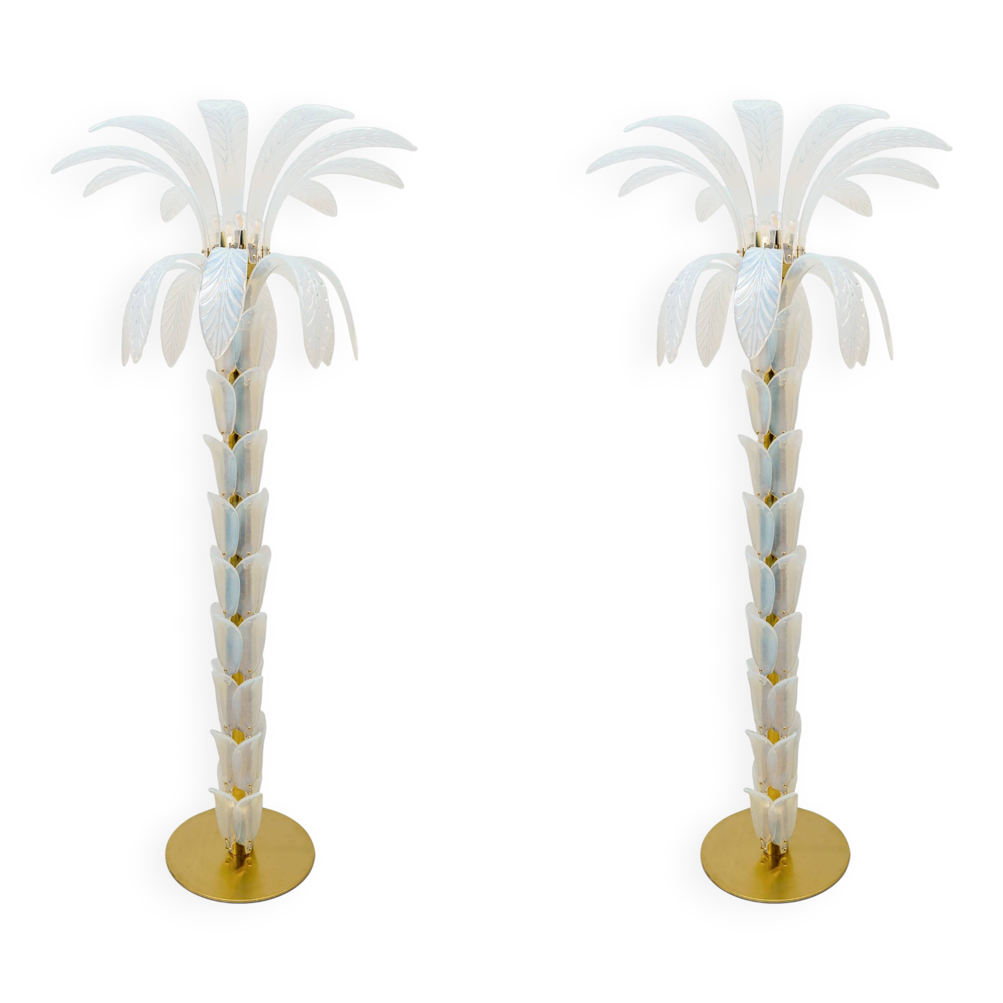 Paire de lampes de sol en verre de Murano en forme de palmier irisé