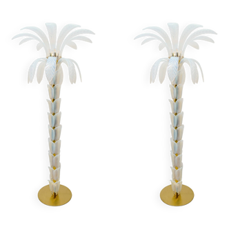 Pair of Iridescent Murano Glass Palm Tree Floor Lamps