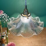 Suspension abat-jour vintage en verre holophane